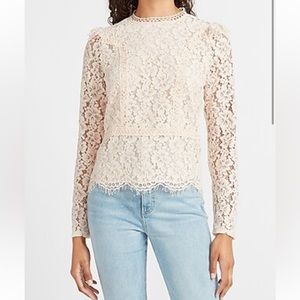 Express scalloped lace hem blouse top small